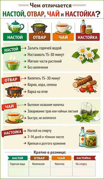 Чем отличается настой от отвара и настойки