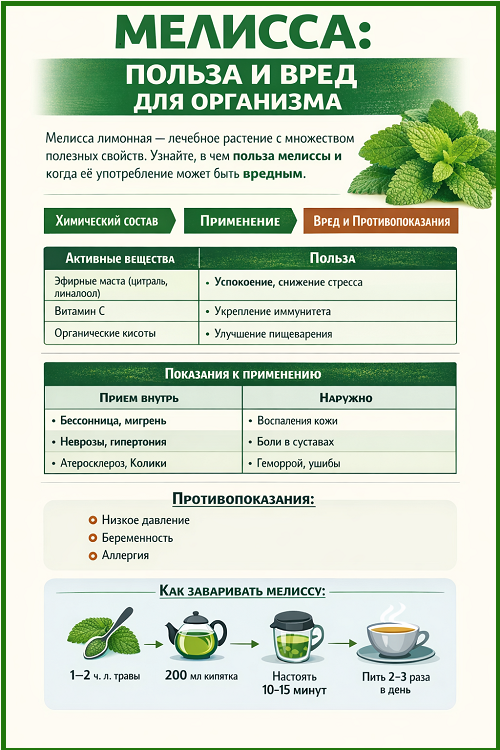 мелисса польза и вред